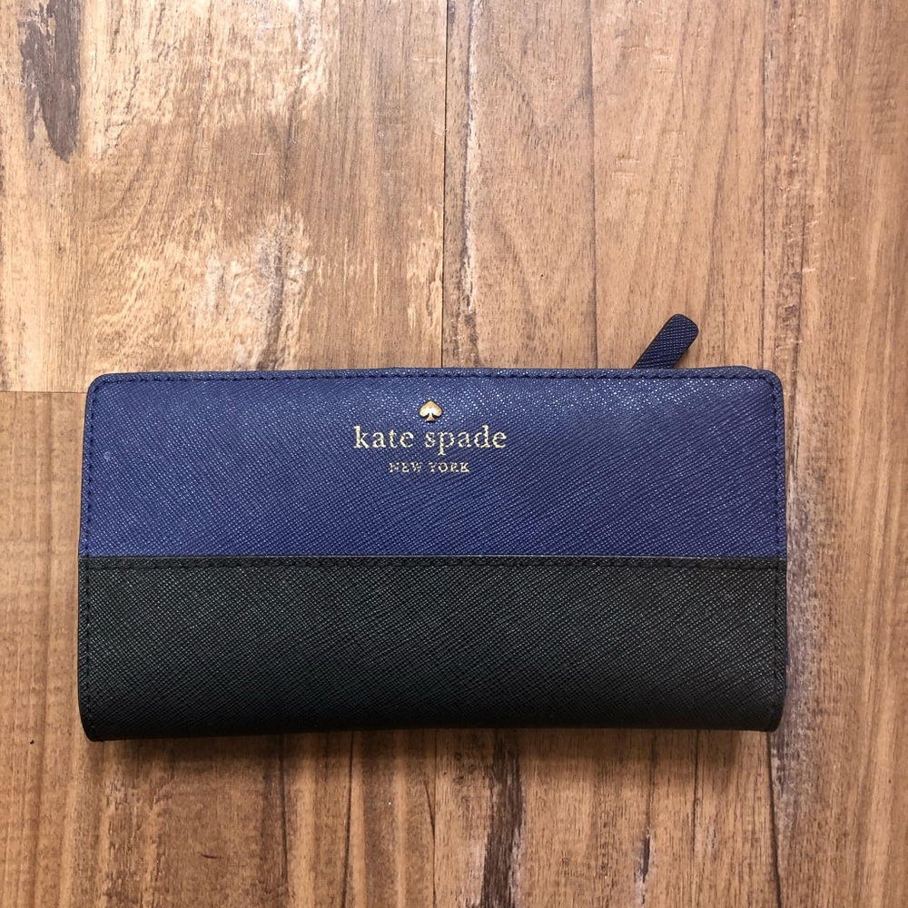 Kate spade blue & black color block leather wallet